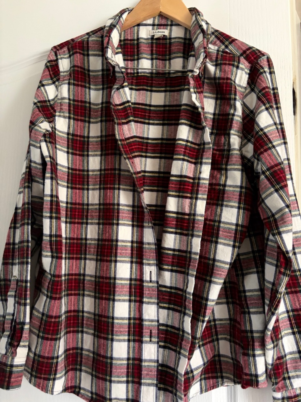 L.L. Bean Red White Black Plaid Button-Down Shirt